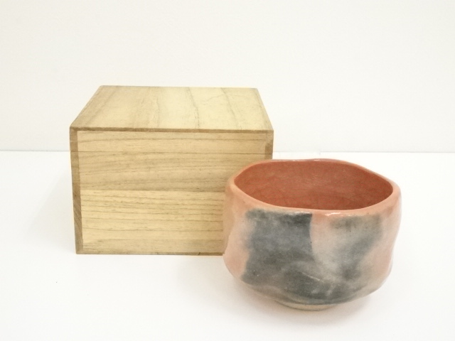 JAPANESE TEA CEREMONY / RED RAKU TEA BOWL CHAWAN / ARTISAN WORK